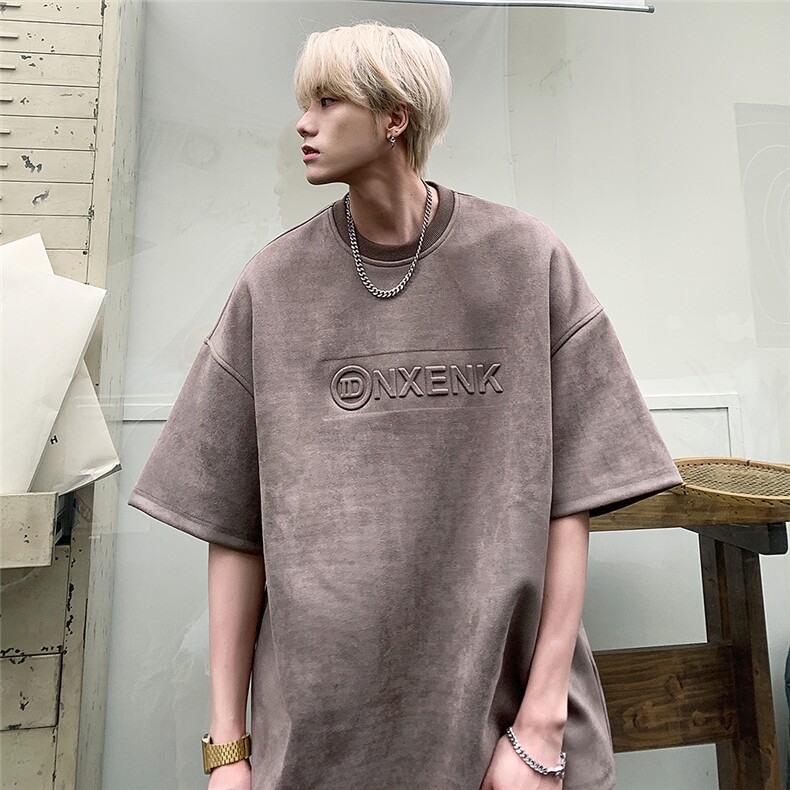 2023夏季新款男生麂皮绒钢印字母短袖-JK23225-p35-控49图片