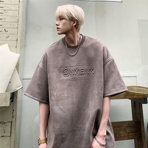 2023夏季新款男生麂皮绒钢印字母短袖-JK23225-p35-控49图片