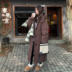 新款！！牛角扣连帽长款90绒羽绒服2C260-D087-P335-K498，女装羽绒服，2C260