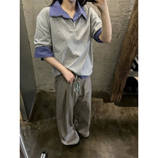 得物抖音高品质二开夏季美式潮牌高街假两件格子衬衣翻领短袖T恤，男装T恤，电商A486