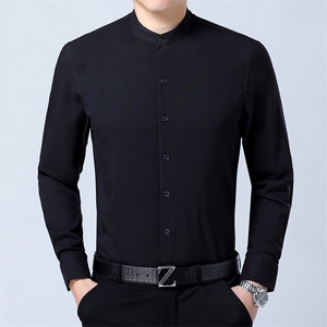 2023秋季新款男士翻领纯色免烫衬衫中年商务休闲亚麻男装上衣服图片
