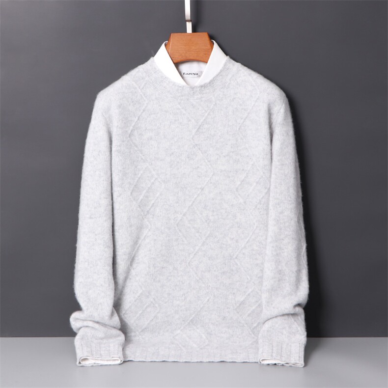 2025年秋季新款百搭男士圆领长袖菱形提花羊毛衫，男装羊毛衫，迅太羊绒