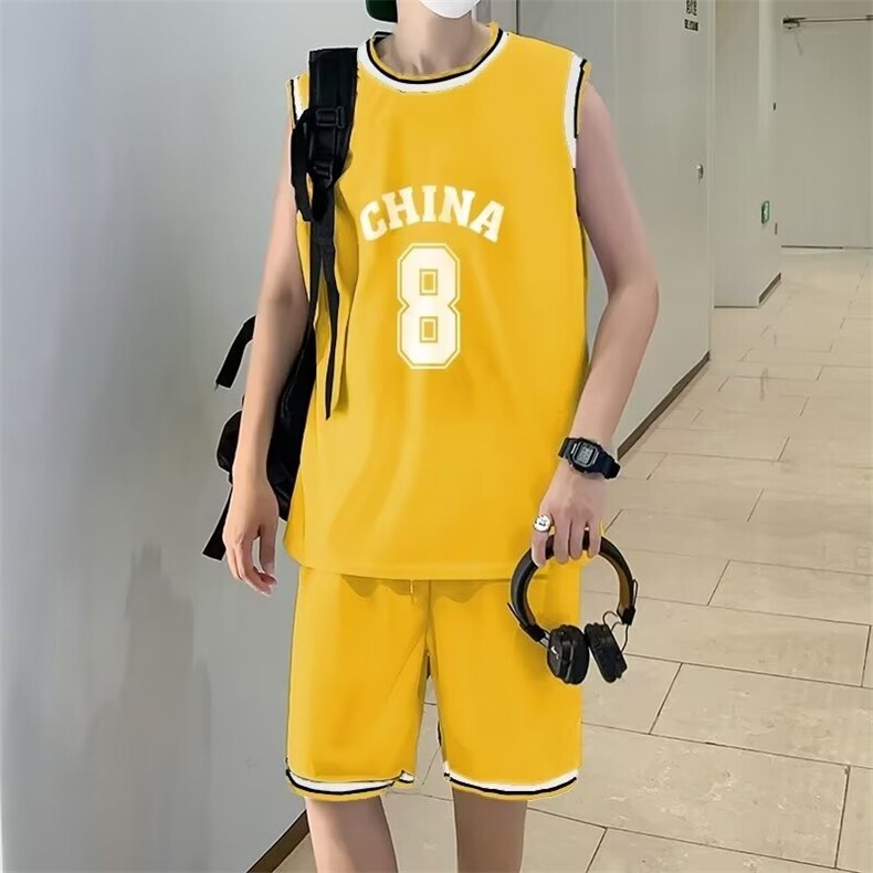 夏季薄款冰丝运动套装男女情侣宽松篮球服两件套背心短裤一套青年图片