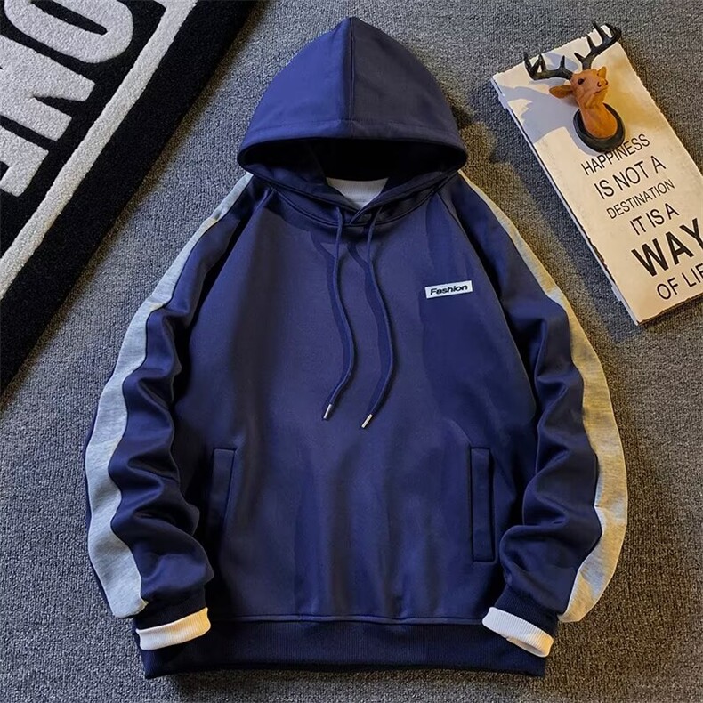 春秋新款男连帽套头卫衣拼色宽松百搭落肩潮牌外套新款休闲男上衣，女装短外套，星座506A