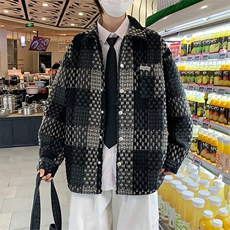 小香风外套男春秋新款潮牌千鸟格夹克高级感痞帅外套W4891-P64，男装夹克，星座512-2