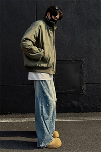 新加二色 高街立领棒球棉服飞行夹克棉衣短款外套男 H1030特P60图片