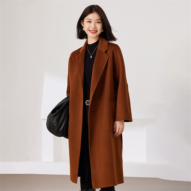 短顺系带款2024年秋冬季新款羊毛双面呢大衣，女装双面呢大衣，织美生