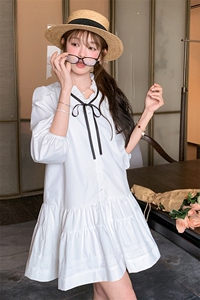 学院风甜美少女白色中袖连衣裙女2025春夏秋超火巨好看减龄小短裙图片