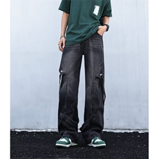 美式高街重工拼接牛仔裤男金属装饰设计直筒长裤RK2090-P59，男装牛仔裤，星座412-3