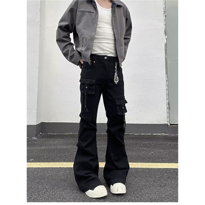 美式复古hiphop重工多口袋嘻哈街头高街喇叭牛仔裤K71526-P50网图图片