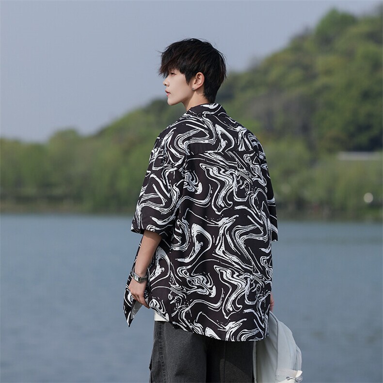 C05-P30M-7XL夏季新款大码潮牌印花短袖衬衫衬衣,男装衬衫,星座109-1