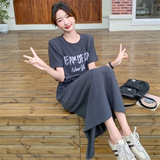 新款现货主推高级灰字母印花针织套装9850-P125-K178，女装套装/套裙，2C129