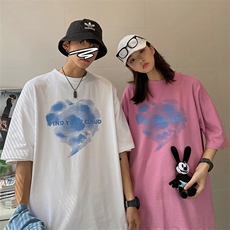情侣装2023夏装新款百搭宽松印花圆领短袖T恤女D135P30女类，女装T恤，电商A335-1（原A458）