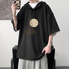 LD54409-P45NASA连帽短袖t恤男大码胖子带帽五分袖中袖，男装T恤，电商A040