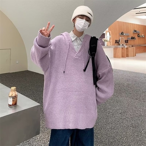 纯色连帽毛衣男女秋冬慵懒宽松针织衫韩版外套小众日系M182/P45图片