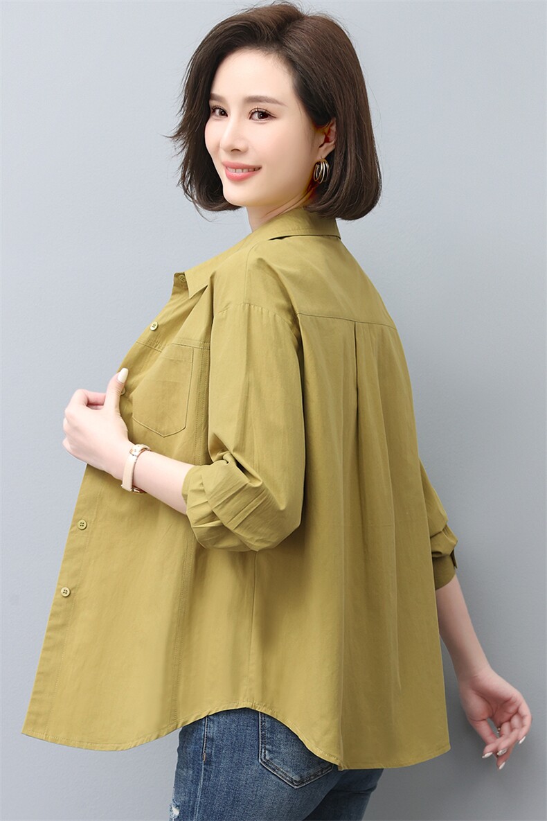 纯棉长袖衬衫女2024年春秋新款大码休闲中年妈妈洋气减龄时尚衬衣,女装大码女装,曼沙奕珂