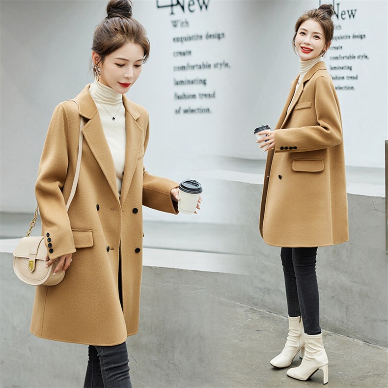 2024年秋冬新款时尚气质纯羊毛中长款西装领双面毛呢外套，女装双面呢大衣，媚琳依坊