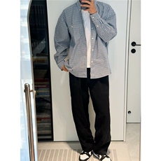 格子衬衫男女美式cleanfit高级感宽松百搭纯棉长袖衬衣潮CSW222，男装衬衫，星座516A