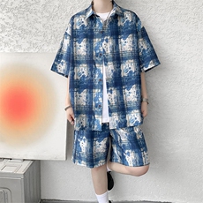 TZ1150-特45控88多色海滩冰丝凉感大码套装衬衫速干运动两件套，男装休闲套装，电商A059