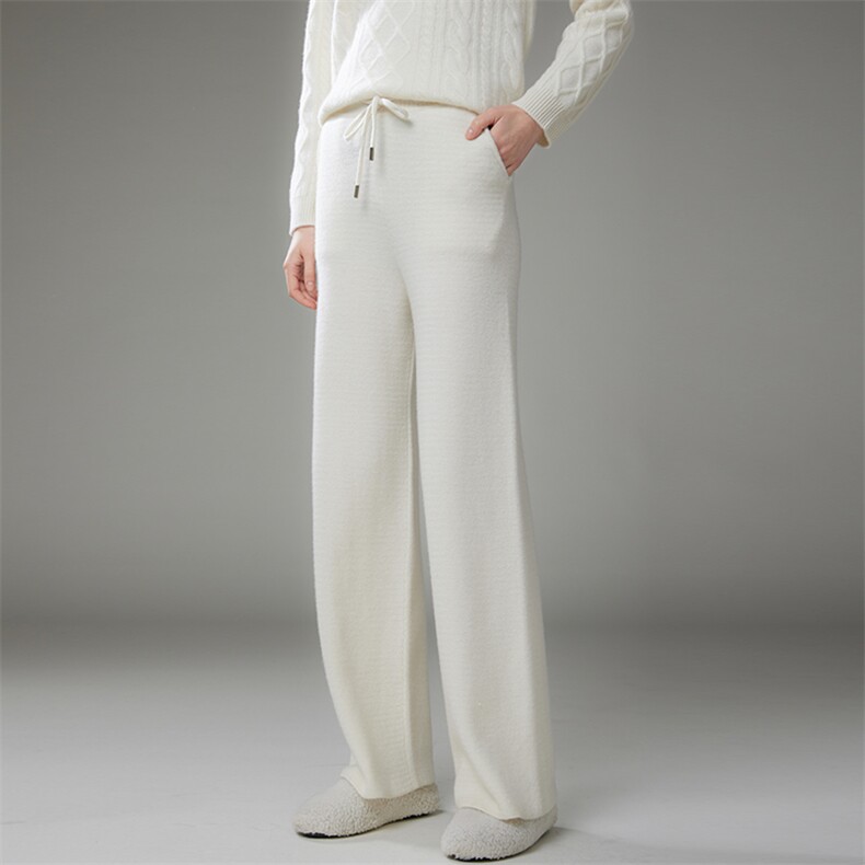 2025年秋季新款系绳针织羊绒针织阔腿裤时尚休闲通勤百搭，女装休闲裤，珍丝贝尔