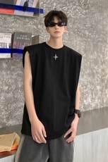 美式垫肩背心男大码四角星无袖短袖T恤男BX8764P25控39，男装背心/马甲，星座226-1