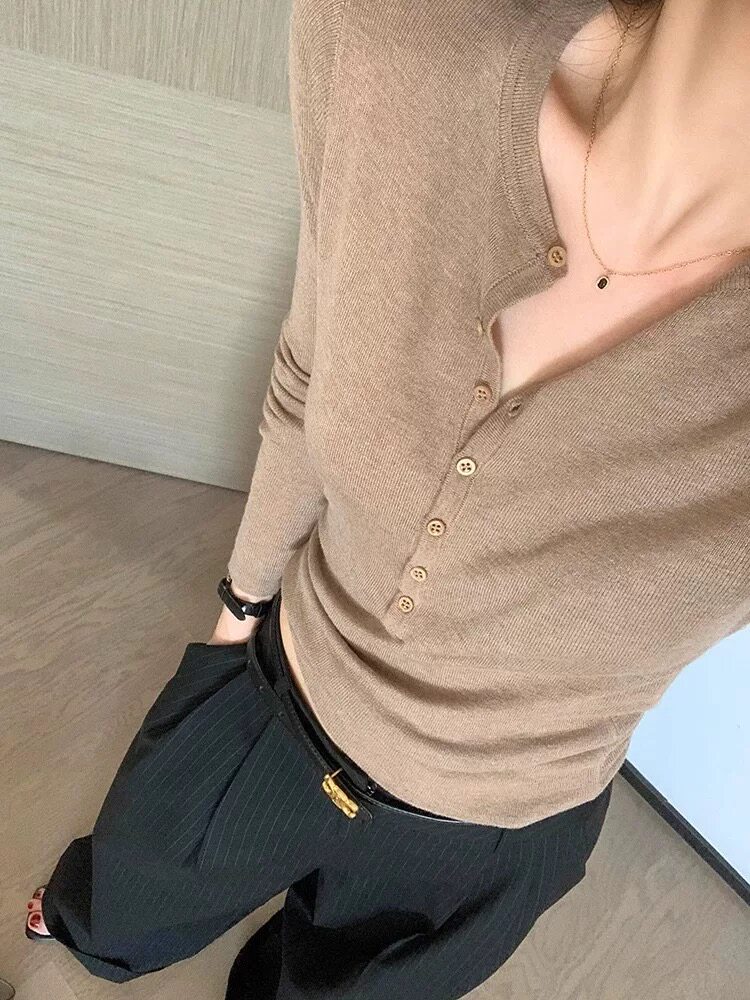 春季薄款精纺羊毛衫女内搭软糯高级感修身显瘦毛衣纯羊毛打底衫,针织衫/毛衣,恩泰羊绒