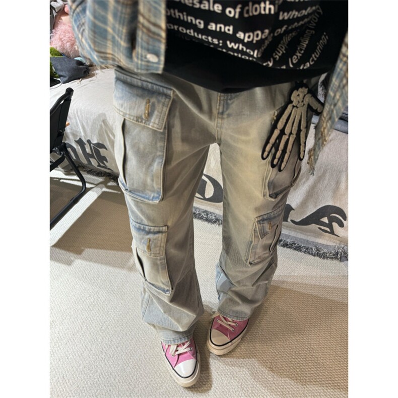 【有货】浅蓝色多口袋工装牛仔裤男款宽松美式裤子K8034LL-特P56,男装牛仔裤,星座1007（原301D）
