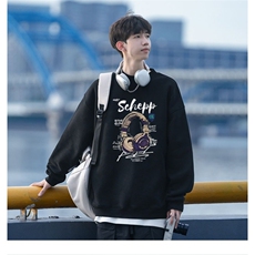 美式潮牌耳机印花长袖体恤男设计感小众重磅纯棉休闲百搭打底上衣，男装T恤，星座1210-1