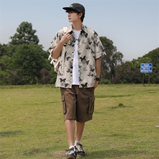 蝴蝶印花衬衫男士短袖韩版潮流帅气2024秋夏新款ins外套CY930-P30，男装衬衫，星座412-3