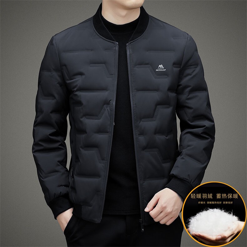 秋冬季男士白鸭绒羽绒服加绒保暖商务品质棒球领外套休闲简约男装,男装羽绒服,钱塘6003（原4033）