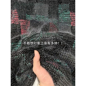 美式复古针织连帽卫衣痞帅设计感加厚重磅格子情侣外套LW2488-P65图片