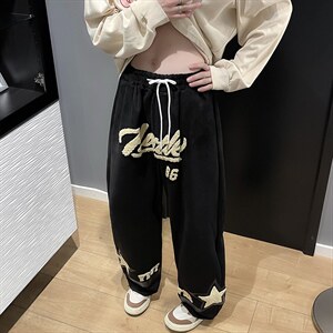 美式印花休闲裤男春秋ins潮牌宽松运动裤情侣百搭拖地裤K446-p42,女装休闲裤,星座1008-1