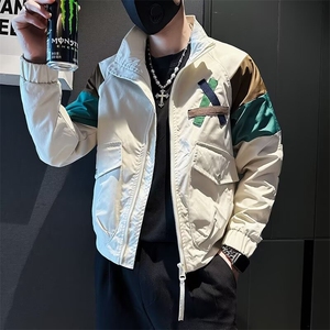 拼接工装外套男春秋季宽松休闲夹克男装修身帅气青年上衣 J8065图片
