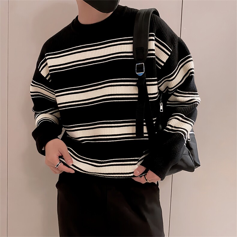 LV295/P85控115冬季美式条纹男款针织衫长袖百搭圆领套头毛衣首1,男装针织衫/毛衣,星座305B