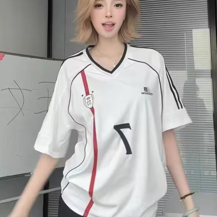 复古运动织带V领凉感短袖t恤男女季美式潮牌情侣休闲球衣QZX81,男装T恤,星座208-5