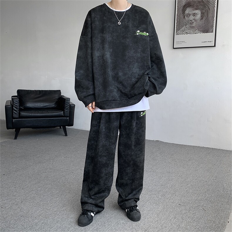 现货TZ759-特批6098高品质高克重秋季新款大码刺绣套装,男装休闲套装,电商A059