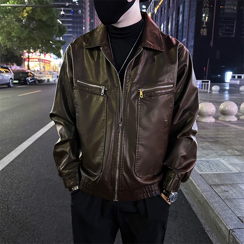 水洗皮衣男潮流翻领皮夹克上衣机车外套A368-P9819-P118,男装夹克,电商A368