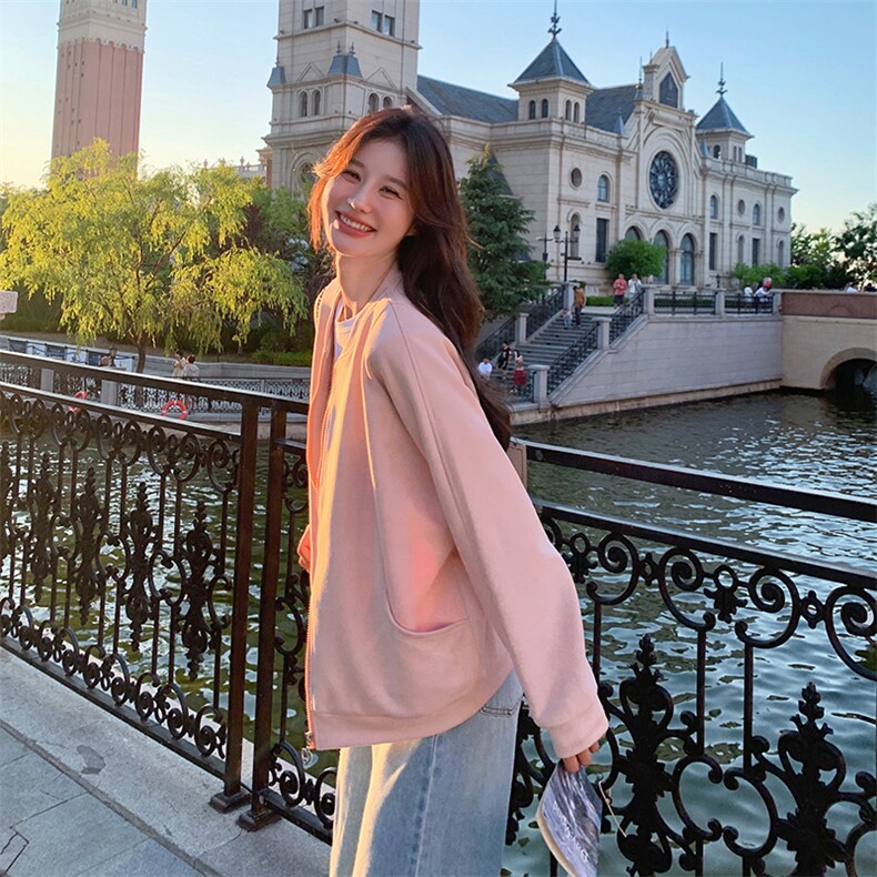 浅粉色甜美减龄显瘦短款外套2025年春季新款韩系小个子棒球服上衣,女装短外套,浙宝189