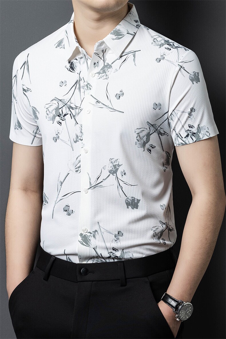 YL5281春夏男士新款短袖衬衫青年修身翻领衬衣休闲打底衫,男装衬衫,电商B360