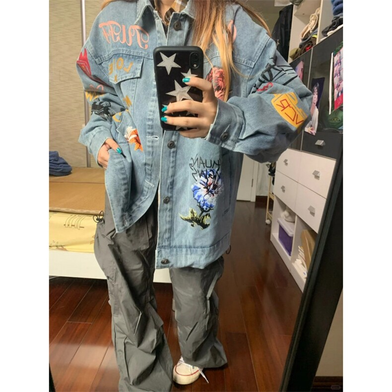 【有货】美式复古花卉印花牛仔外套男高级感夹克J3610CC-特P75图片