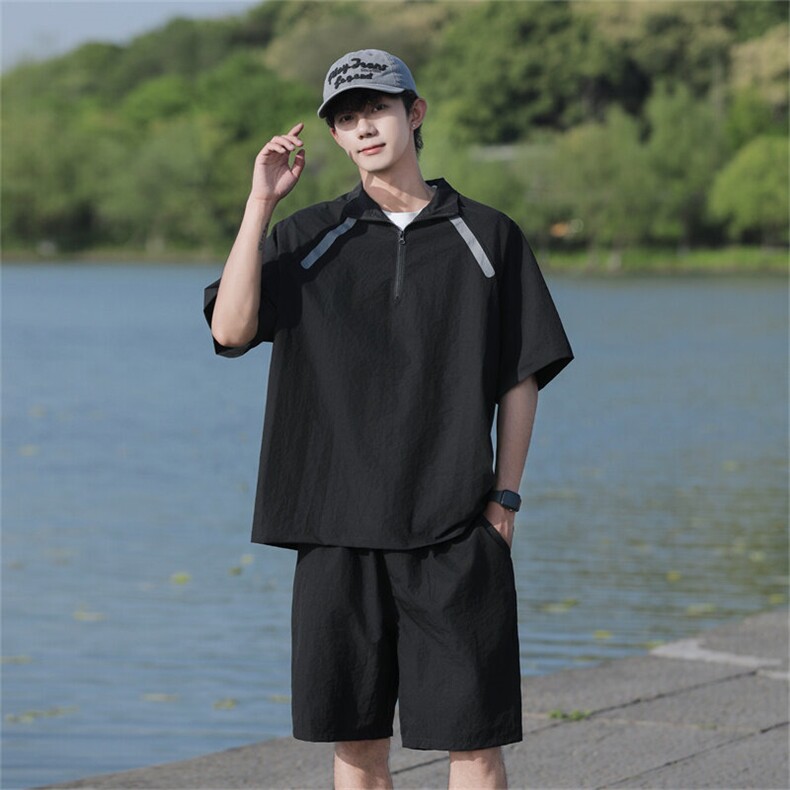 夏装运动休闲套装半拉链套头上衣短裤两件套TZ300P55,男装牛仔裤,电商C323