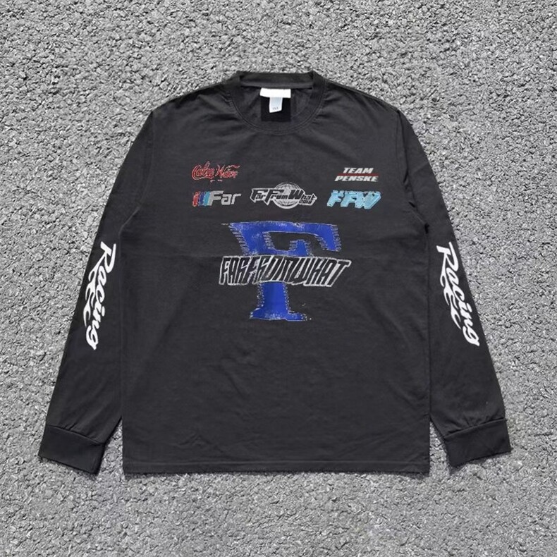 赛车风标语印花宽松oversize美式高街潮牌小众短袖T恤TC23P42，男装T恤，星座1013-5