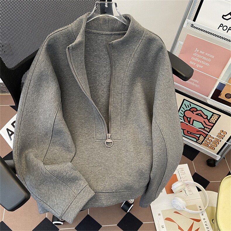 常规拉链套头潮流2025新款纯色春秋新款卫衣外套WY8106P43,女装短外套,星座1013-5