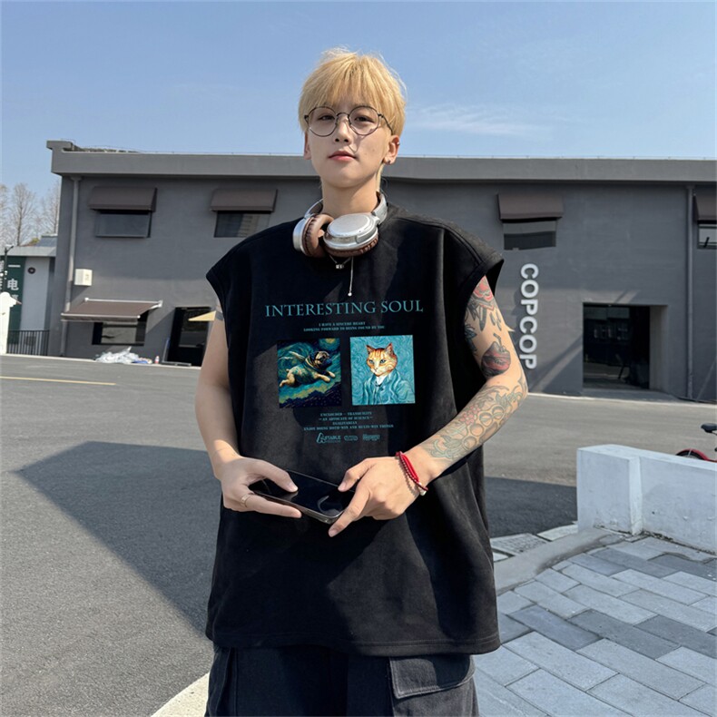 麂皮绒背心坎肩男T恤美式港风潮JB454-特P19控38,男装T恤,电商B370
