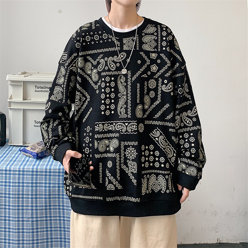 2023春季宽松休闲港风男士青少年潮牌圆领印花运动卫衣W408-P50,男装卫衣,电商A441-1