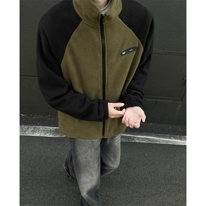现货KS1109-P50 摇粒绒开衫痞帅撞色拼接大码卫衣开衫外套图片