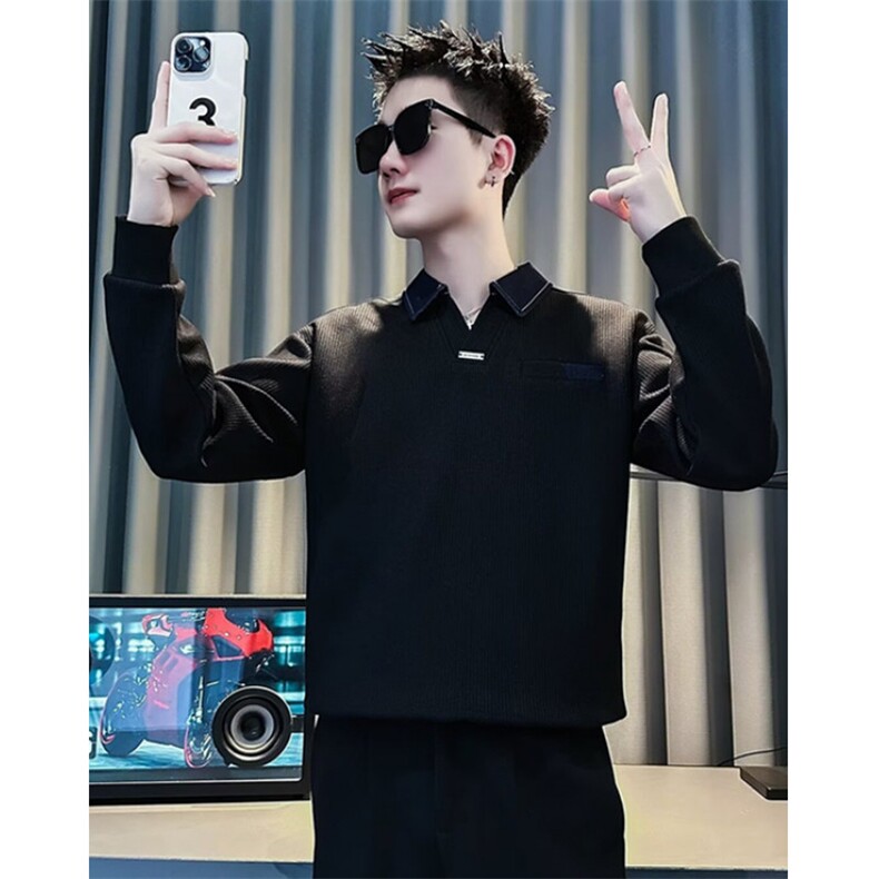 假两件男卫衣秋冬季衬衫领长袖百搭简约保暖带领WA278，男装衬衫，星座1116A（原606A-3）