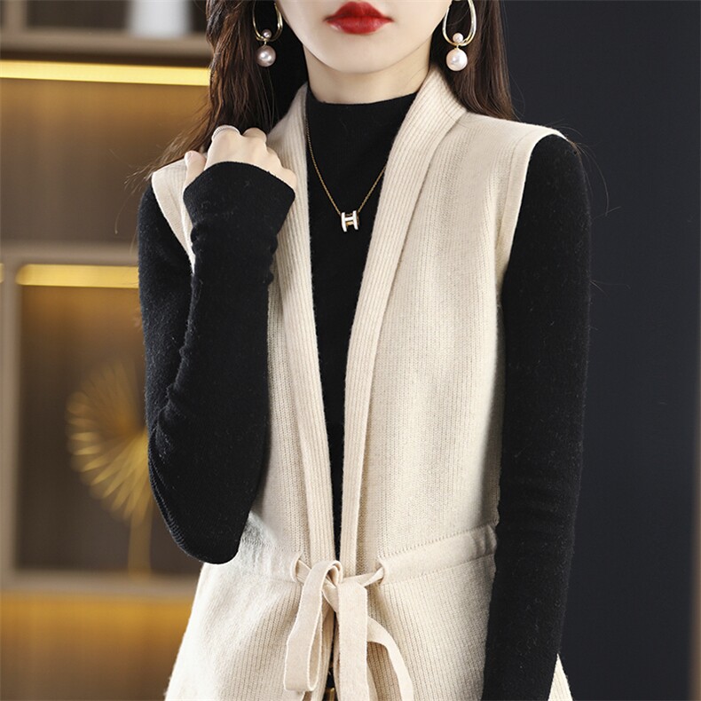 2024年秋季时尚潮流百搭简约柔软抽绳羊毛马甲，女装马甲，牧雅羊绒