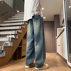 ！潮牌休闲牛仔裤男美式宽松直筒松紧腰裤子1801，男装牛仔裤，电商A178