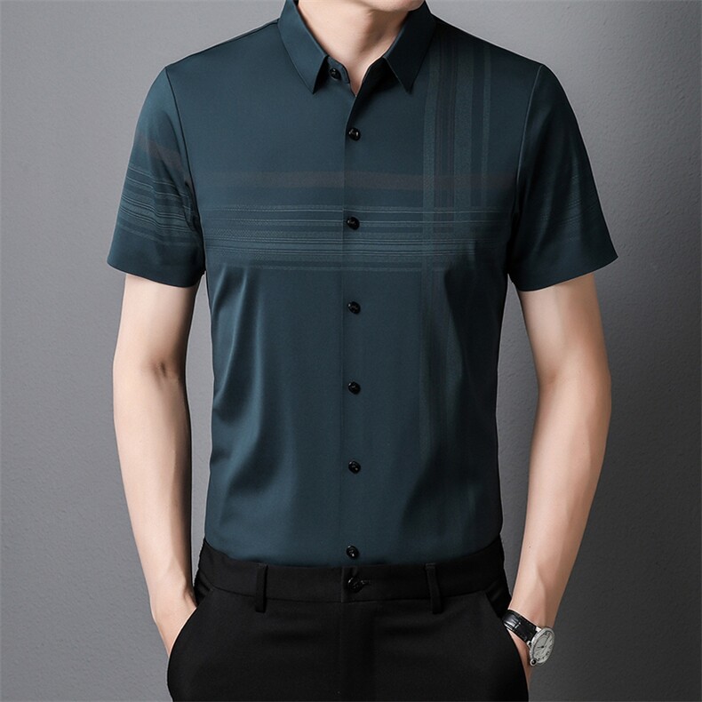 H8153钱塘2020-3夏季精品男士无痕商务休闲短袖衬衫四面弹P64,男装衬衫,钱塘207-3